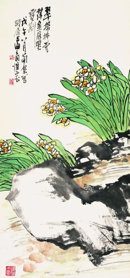 当代国画家徐鹤水仙花写意中国画作品集锦