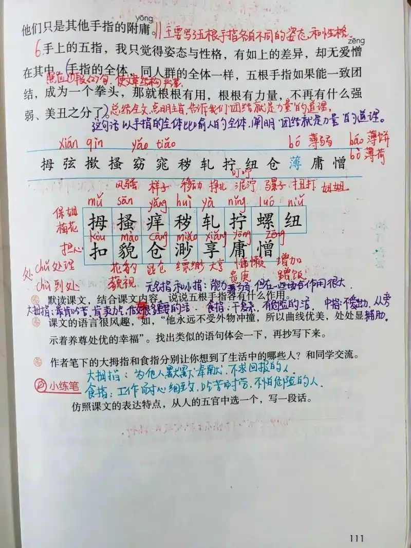 本 部编语文五年级下册22《手指》课文笔记.