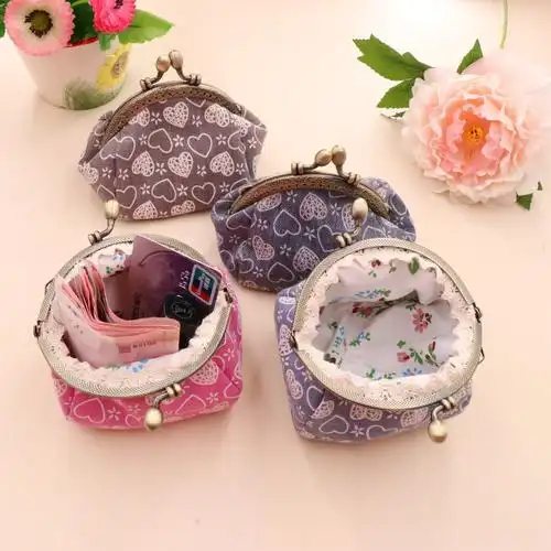 成品 手工零钱包布艺女士钱包钥匙包收纳 印花爱心卡包手拿