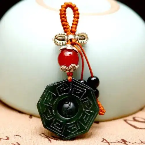 龙义泰山墨玉八卦吊坠挂件玉雕配饰随身礼品钥匙扣8806