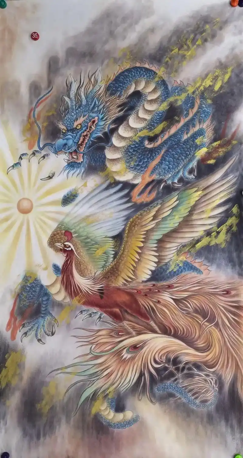 手绘精品龙凤呈祥 麒麟献瑞#手绘国画作品 #书画交友 #字 - 抖音